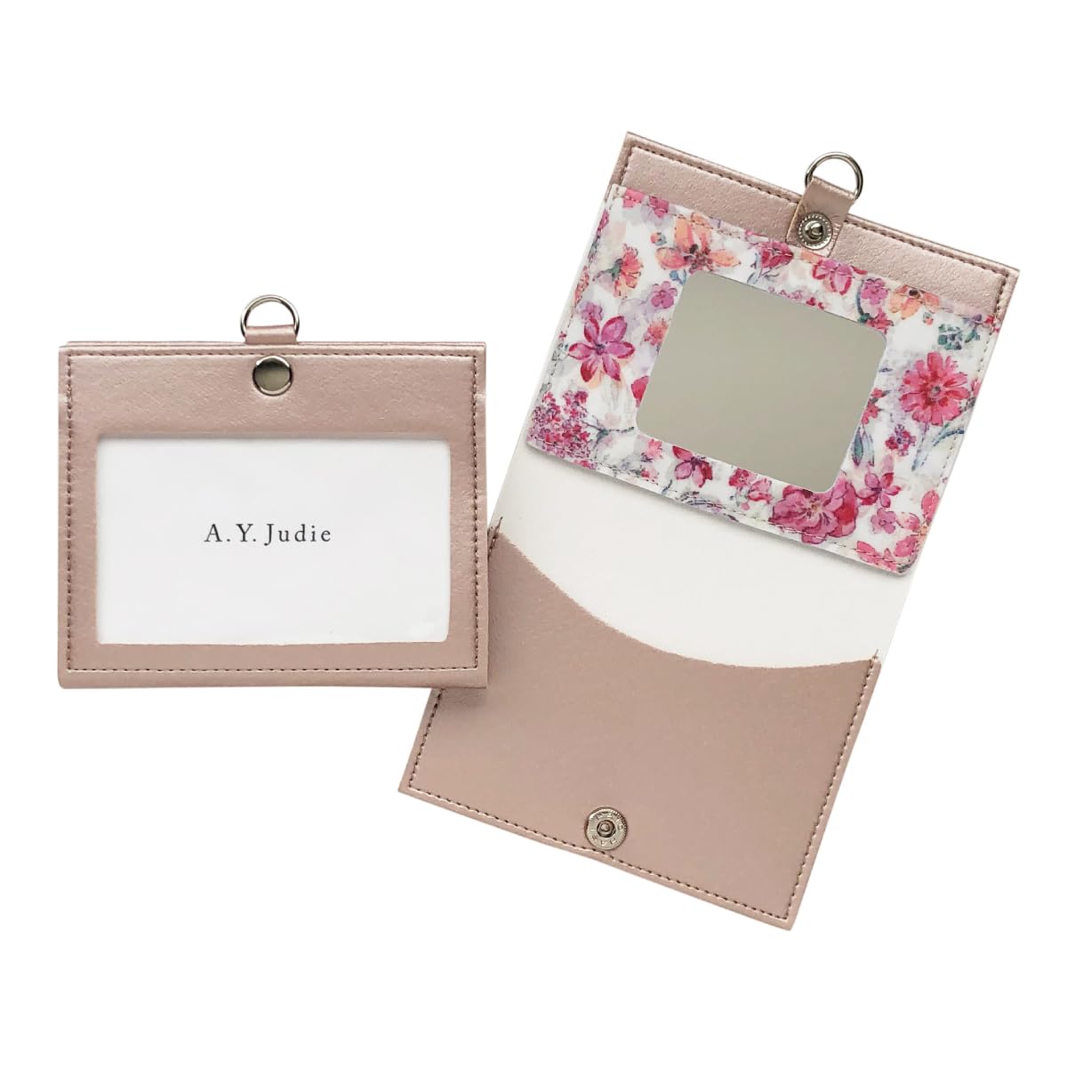 Amazon | A.Y.Judie IDカードホルダー ミラー付き DPフラワー ピンク
